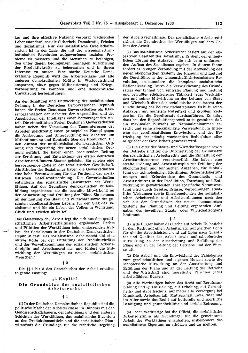 Gesetzblatt (GBl.) der Deutschen Demokratischen Republik (DDR) Teil Ⅰ 1966, Seite 113 (GBl. DDR Ⅰ 1966, S. 113)