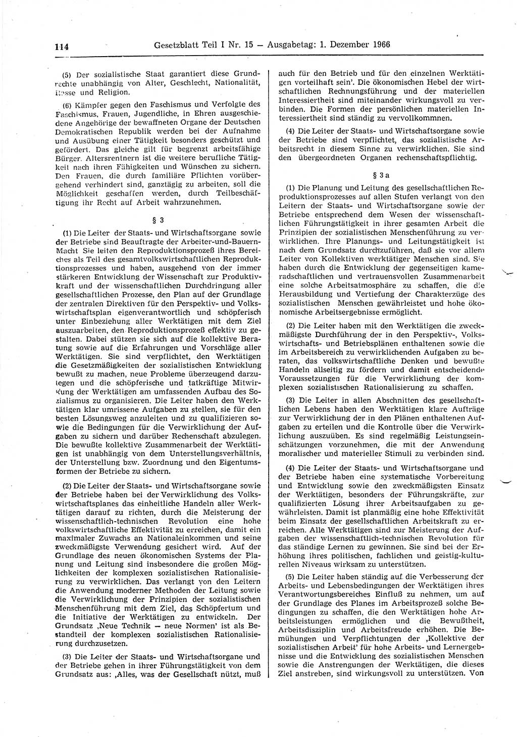 Gesetzblatt (GBl.) der Deutschen Demokratischen Republik (DDR) Teil Ⅰ 1966, Seite 114 (GBl. DDR Ⅰ 1966, S. 114)