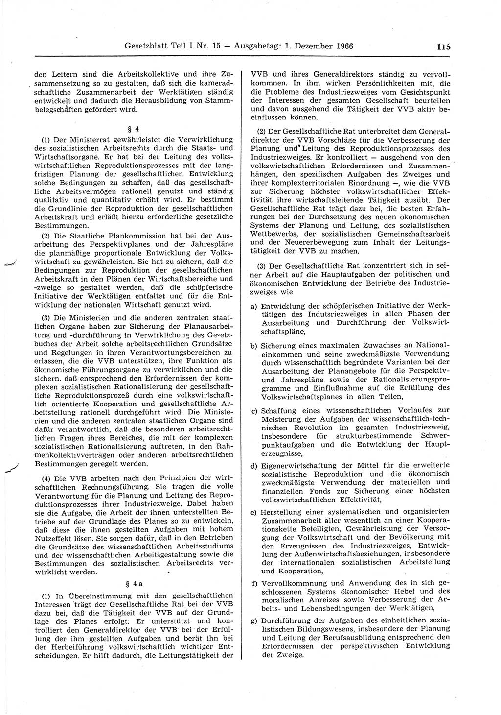 Gesetzblatt (GBl.) der Deutschen Demokratischen Republik (DDR) Teil Ⅰ 1966, Seite 115 (GBl. DDR Ⅰ 1966, S. 115)