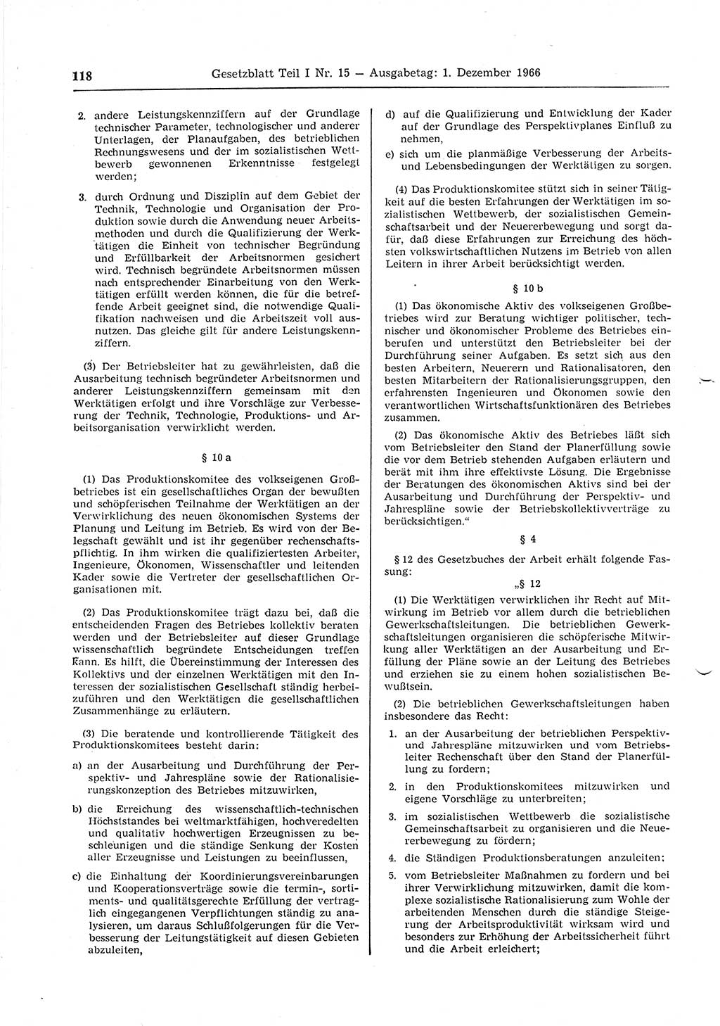 Gesetzblatt (GBl.) der Deutschen Demokratischen Republik (DDR) Teil Ⅰ 1966, Seite 118 (GBl. DDR Ⅰ 1966, S. 118)