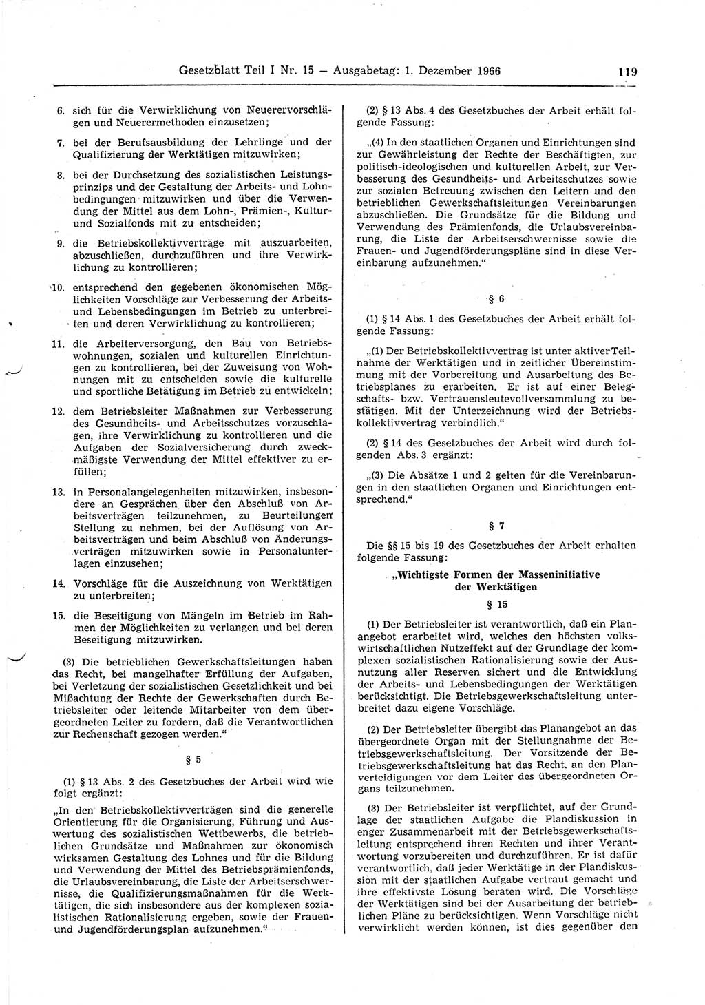 Gesetzblatt (GBl.) der Deutschen Demokratischen Republik (DDR) Teil Ⅰ 1966, Seite 119 (GBl. DDR Ⅰ 1966, S. 119)