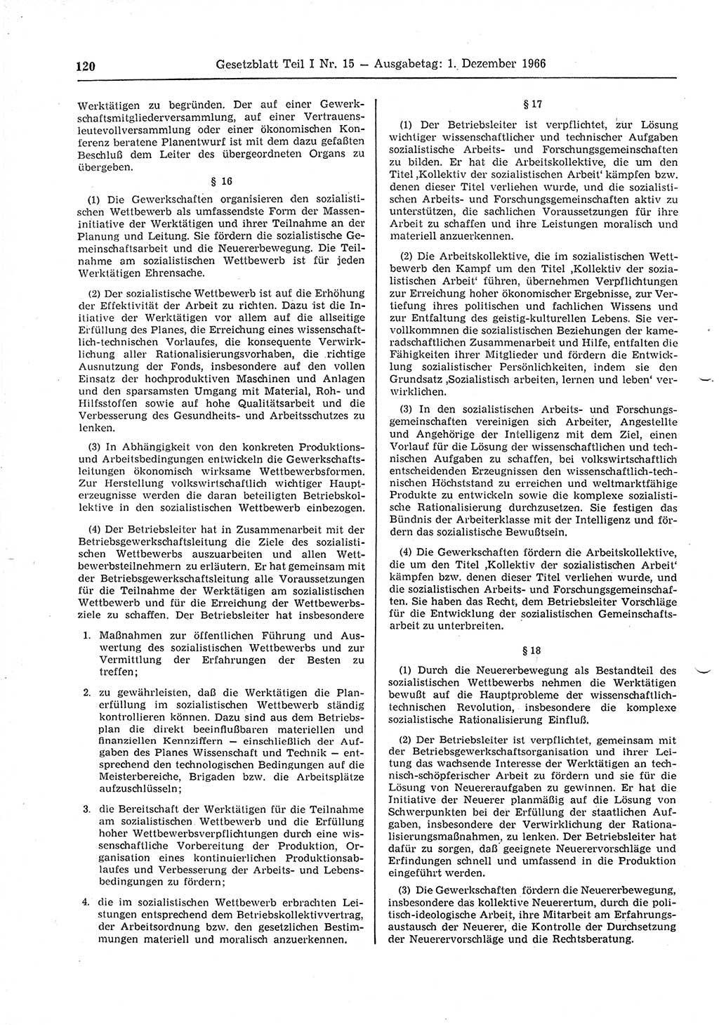 Gesetzblatt (GBl.) der Deutschen Demokratischen Republik (DDR) Teil Ⅰ 1966, Seite 120 (GBl. DDR Ⅰ 1966, S. 120)