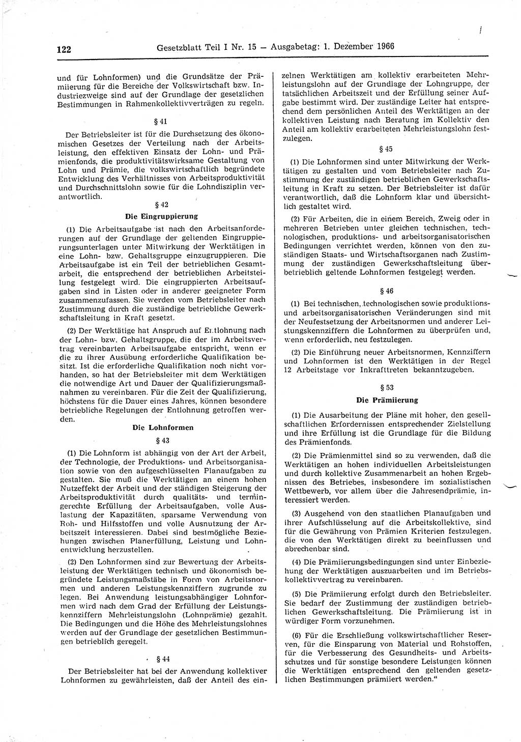 Gesetzblatt (GBl.) der Deutschen Demokratischen Republik (DDR) Teil Ⅰ 1966, Seite 122 (GBl. DDR Ⅰ 1966, S. 122)