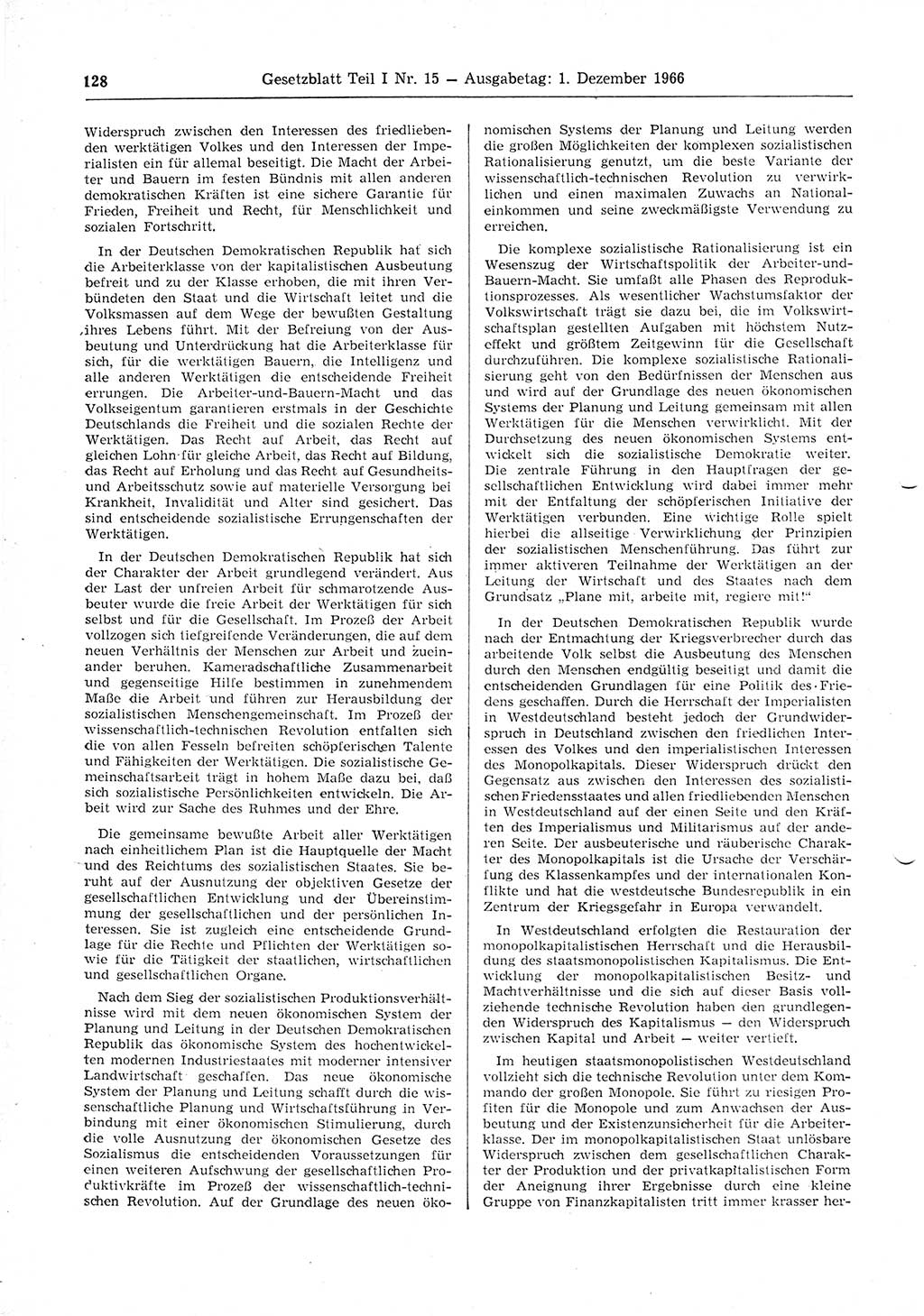 Gesetzblatt (GBl.) der Deutschen Demokratischen Republik (DDR) Teil Ⅰ 1966, Seite 128 (GBl. DDR Ⅰ 1966, S. 128)