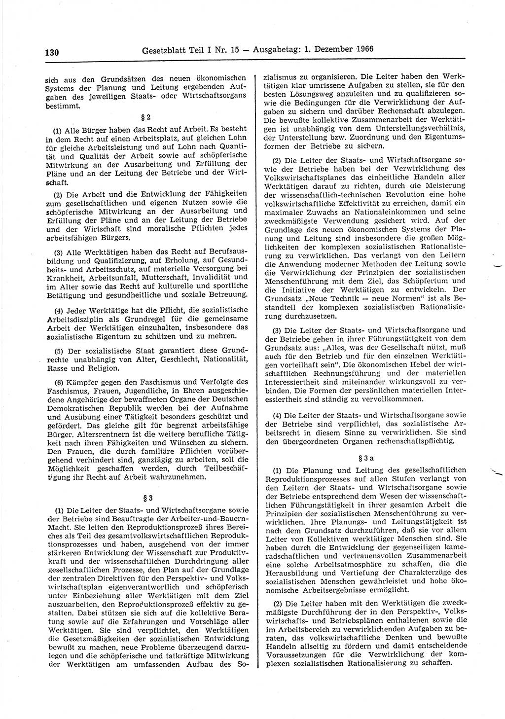Gesetzblatt (GBl.) der Deutschen Demokratischen Republik (DDR) Teil Ⅰ 1966, Seite 130 (GBl. DDR Ⅰ 1966, S. 130)