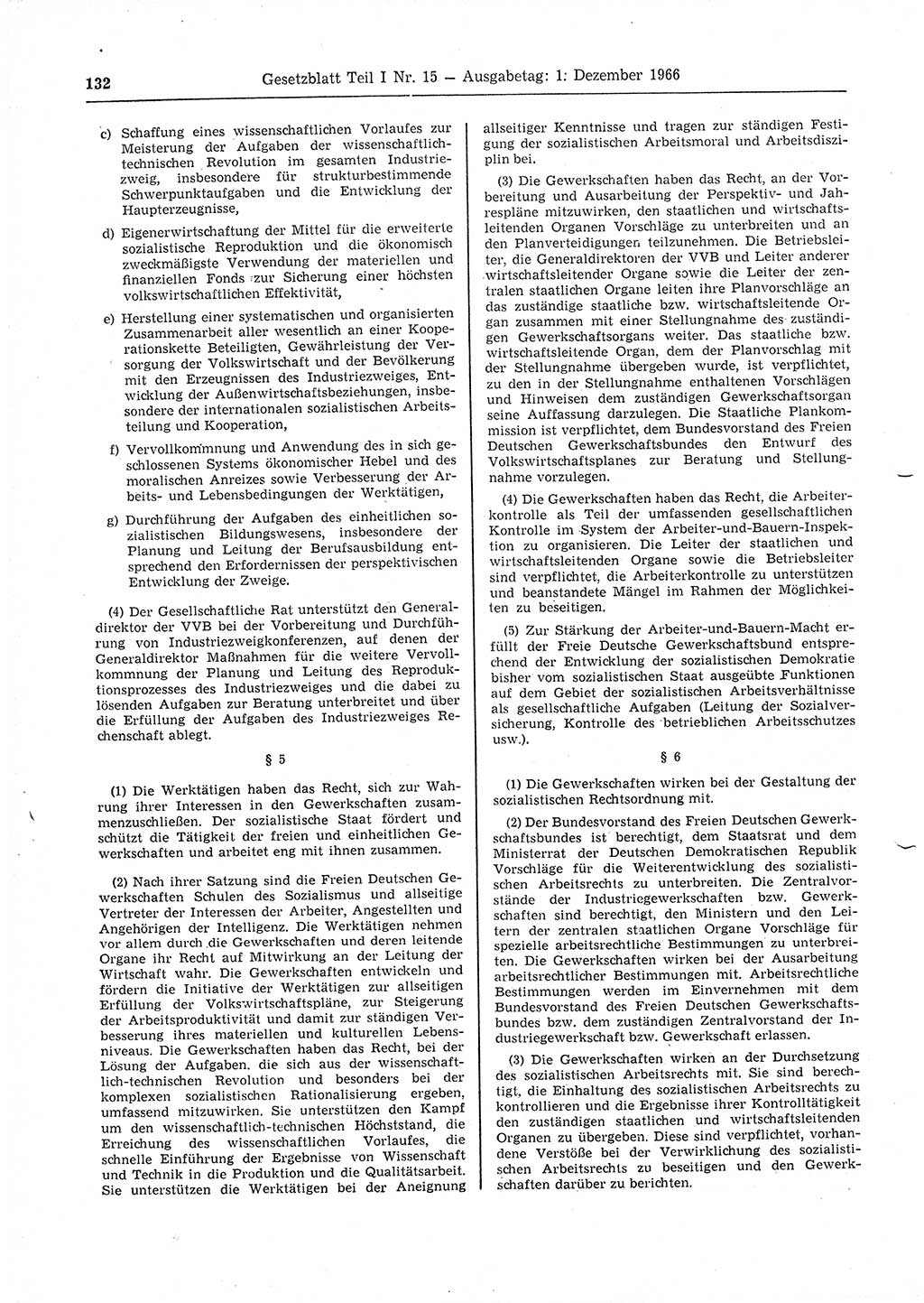 Gesetzblatt (GBl.) der Deutschen Demokratischen Republik (DDR) Teil Ⅰ 1966, Seite 132 (GBl. DDR Ⅰ 1966, S. 132)