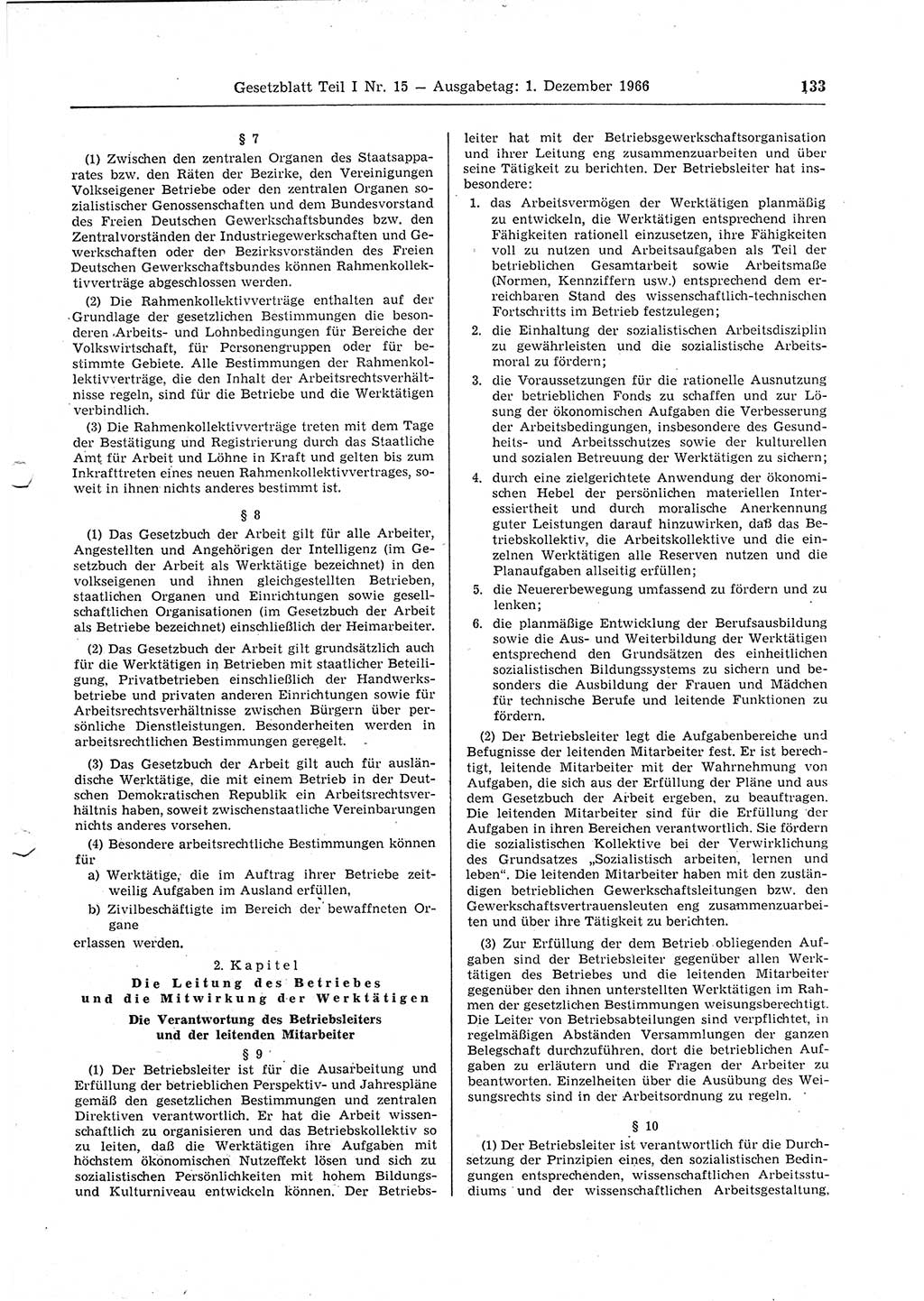 Gesetzblatt (GBl.) der Deutschen Demokratischen Republik (DDR) Teil Ⅰ 1966, Seite 133 (GBl. DDR Ⅰ 1966, S. 133)