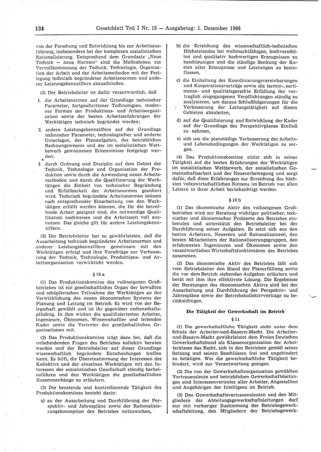 Gesetzblatt (GBl.) der Deutschen Demokratischen Republik (DDR) Teil Ⅰ 1966, Seite 134 (GBl. DDR Ⅰ 1966, S. 134)