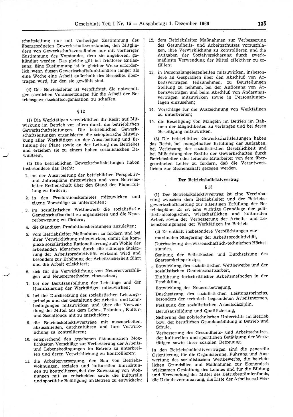 Gesetzblatt (GBl.) der Deutschen Demokratischen Republik (DDR) Teil Ⅰ 1966, Seite 135 (GBl. DDR Ⅰ 1966, S. 135)