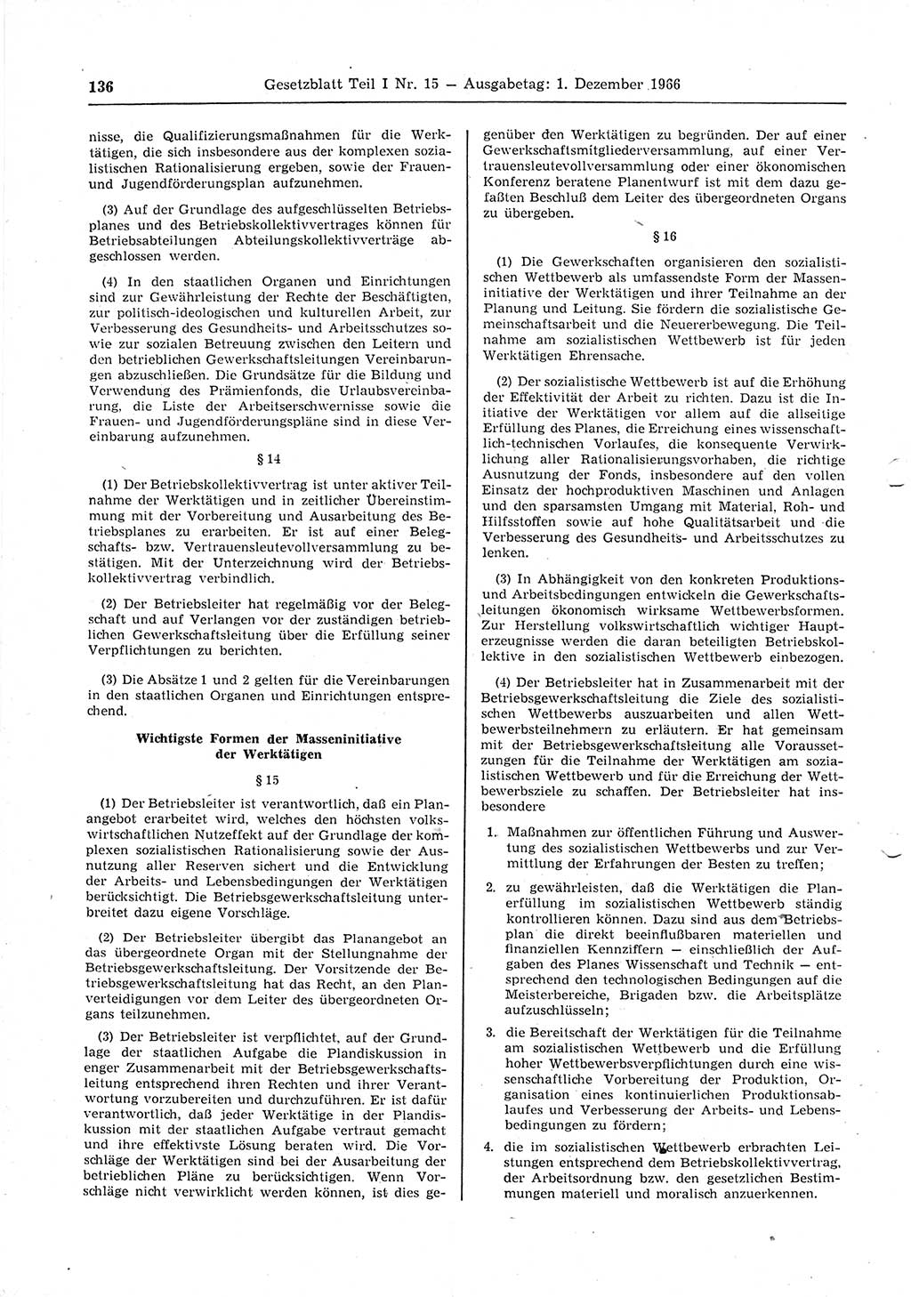 Gesetzblatt (GBl.) der Deutschen Demokratischen Republik (DDR) Teil Ⅰ 1966, Seite 136 (GBl. DDR Ⅰ 1966, S. 136)