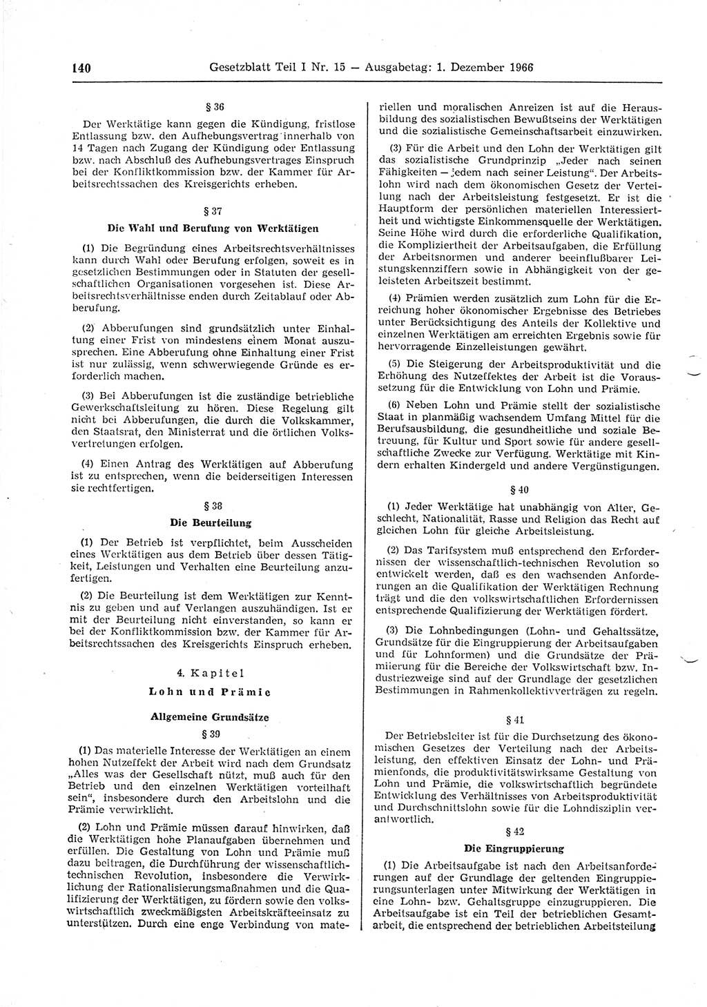 Gesetzblatt (GBl.) der Deutschen Demokratischen Republik (DDR) Teil Ⅰ 1966, Seite 140 (GBl. DDR Ⅰ 1966, S. 140)