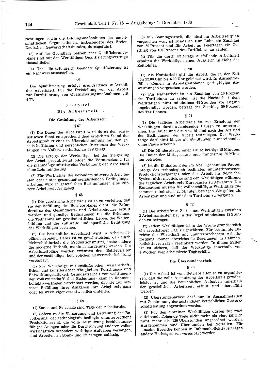 Gesetzblatt (GBl.) der Deutschen Demokratischen Republik (DDR) Teil Ⅰ 1966, Seite 144 (GBl. DDR Ⅰ 1966, S. 144)