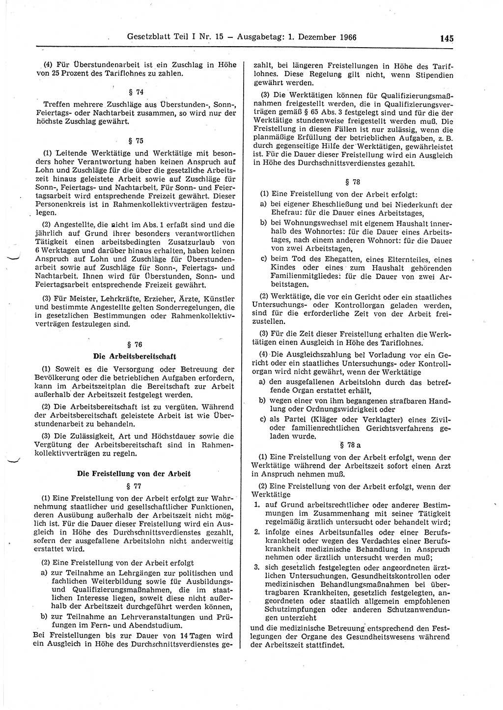 Gesetzblatt (GBl.) der Deutschen Demokratischen Republik (DDR) Teil Ⅰ 1966, Seite 145 (GBl. DDR Ⅰ 1966, S. 145)