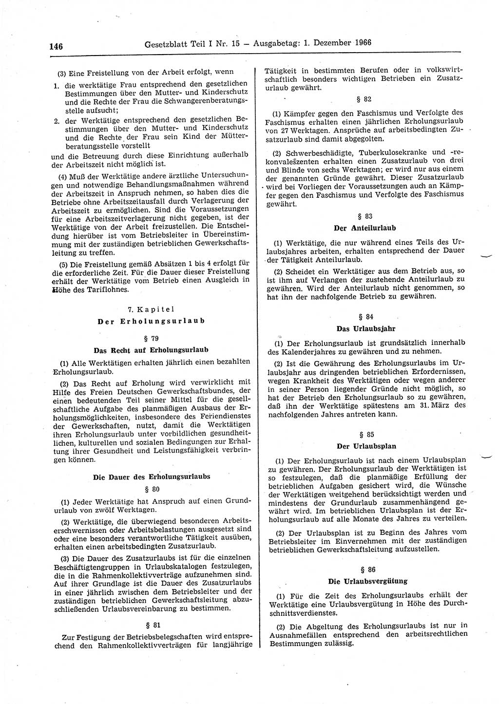 Gesetzblatt (GBl.) der Deutschen Demokratischen Republik (DDR) Teil Ⅰ 1966, Seite 146 (GBl. DDR Ⅰ 1966, S. 146)