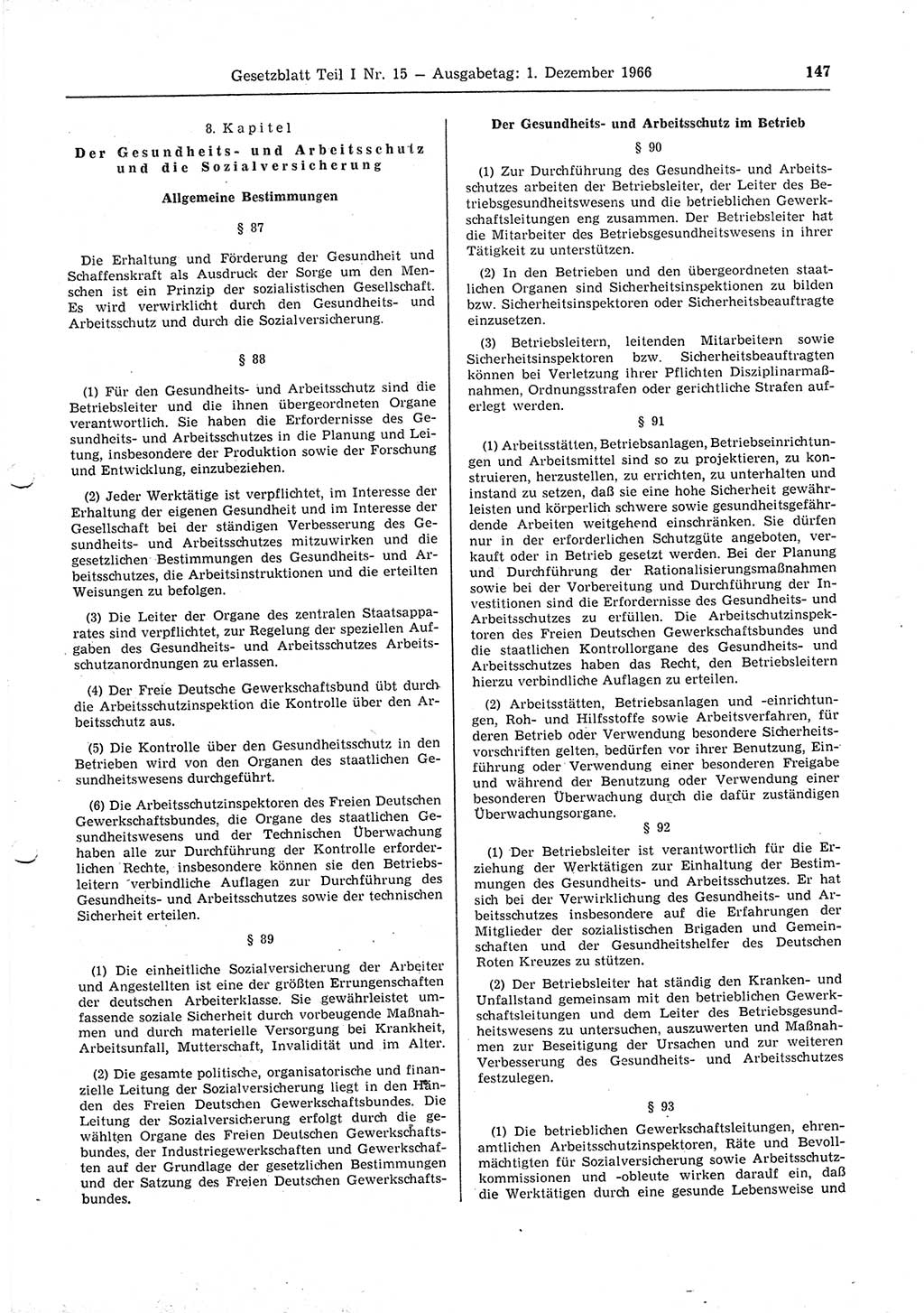 Gesetzblatt (GBl.) der Deutschen Demokratischen Republik (DDR) Teil Ⅰ 1966, Seite 147 (GBl. DDR Ⅰ 1966, S. 147)