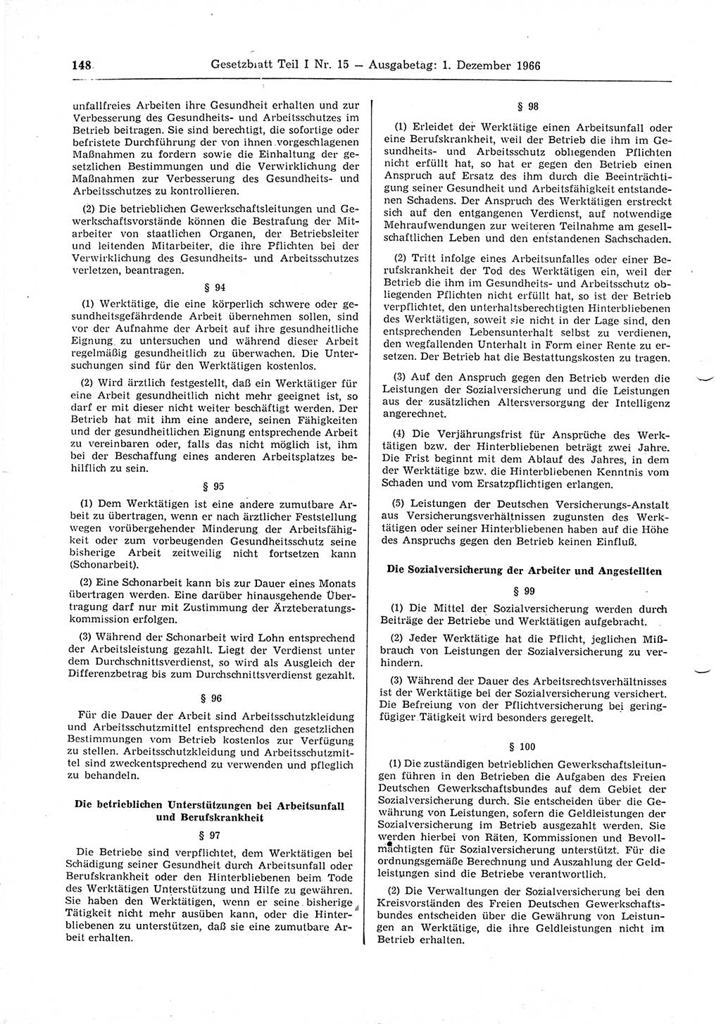 Gesetzblatt (GBl.) der Deutschen Demokratischen Republik (DDR) Teil Ⅰ 1966, Seite 148 (GBl. DDR Ⅰ 1966, S. 148)
