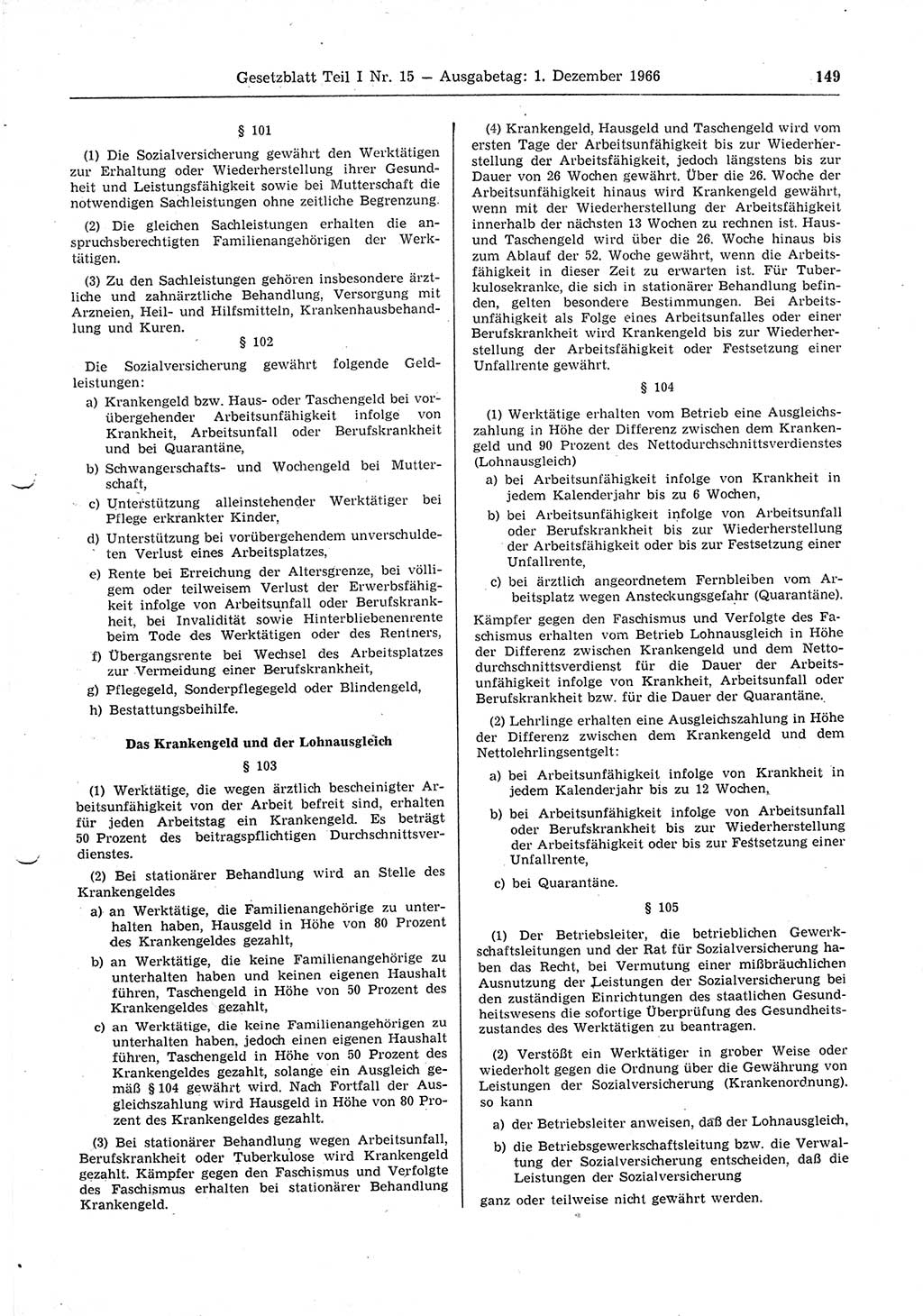 Gesetzblatt (GBl.) der Deutschen Demokratischen Republik (DDR) Teil Ⅰ 1966, Seite 149 (GBl. DDR Ⅰ 1966, S. 149)