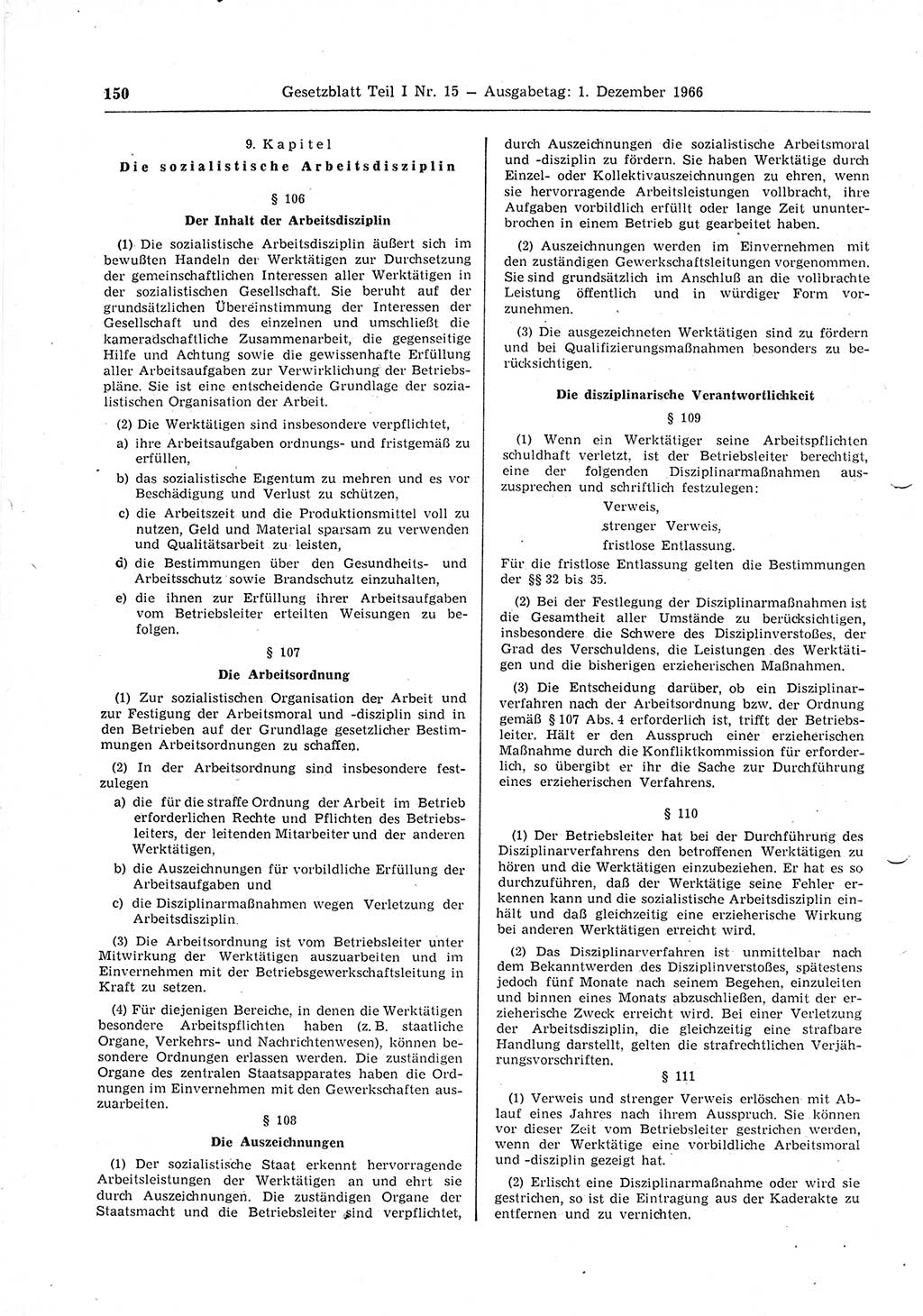 Gesetzblatt (GBl.) der Deutschen Demokratischen Republik (DDR) Teil Ⅰ 1966, Seite 150 (GBl. DDR Ⅰ 1966, S. 150)
