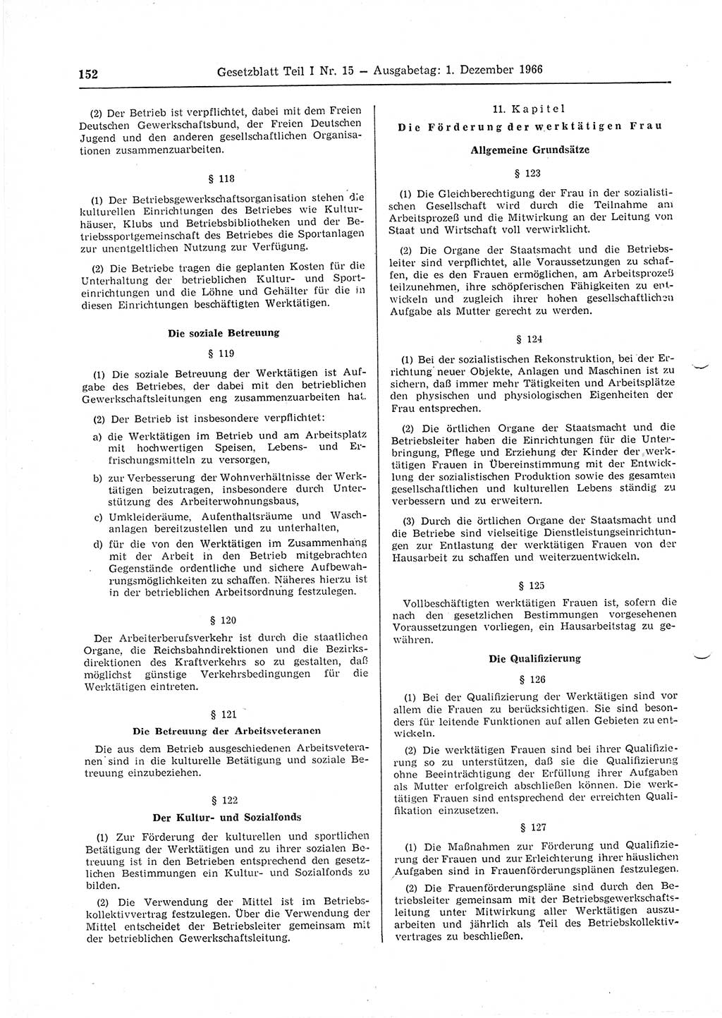 Gesetzblatt (GBl.) der Deutschen Demokratischen Republik (DDR) Teil Ⅰ 1966, Seite 152 (GBl. DDR Ⅰ 1966, S. 152)