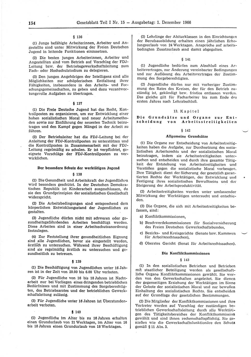 Gesetzblatt (GBl.) der Deutschen Demokratischen Republik (DDR) Teil Ⅰ 1966, Seite 154 (GBl. DDR Ⅰ 1966, S. 154)
