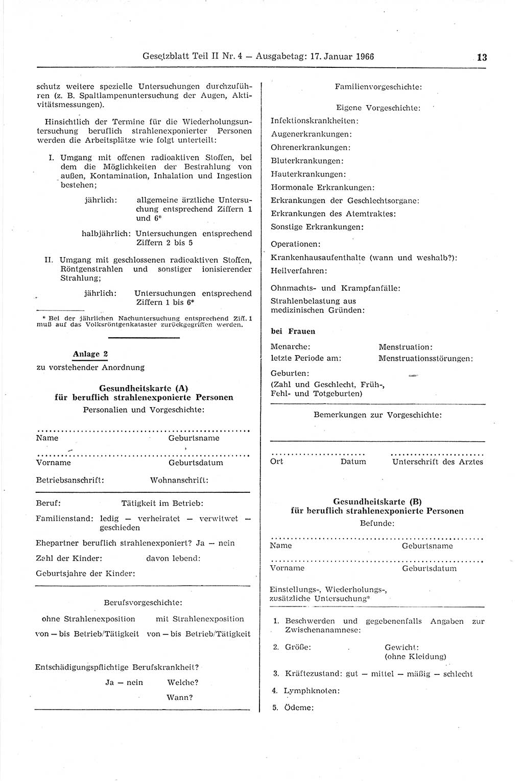 Gesetzblatt (GBl.) der Deutschen Demokratischen Republik (DDR) Teil ⅠⅠ 1966, Seite 13 (GBl. DDR ⅠⅠ 1966, S. 13)