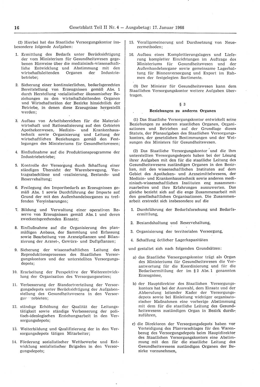 Gesetzblatt (GBl.) der Deutschen Demokratischen Republik (DDR) Teil ⅠⅠ 1966, Seite 16 (GBl. DDR ⅠⅠ 1966, S. 16)
