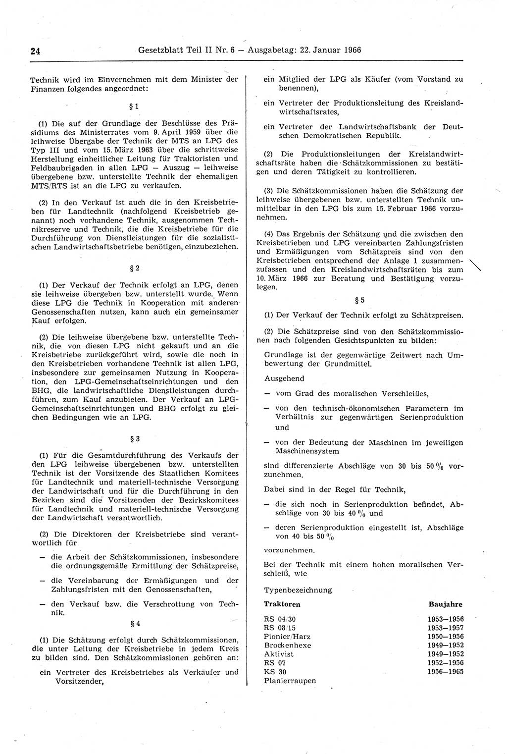 Gesetzblatt (GBl.) der Deutschen Demokratischen Republik (DDR) Teil ⅠⅠ 1966, Seite 24 (GBl. DDR ⅠⅠ 1966, S. 24)
