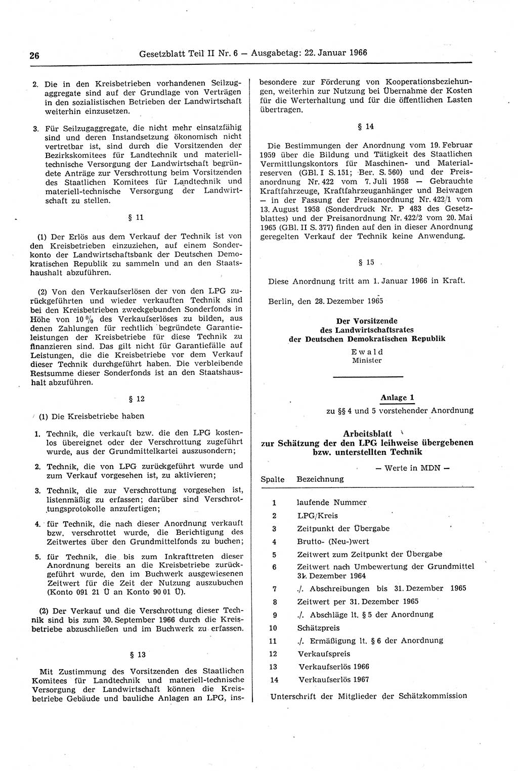 Gesetzblatt (GBl.) der Deutschen Demokratischen Republik (DDR) Teil ⅠⅠ 1966, Seite 26 (GBl. DDR ⅠⅠ 1966, S. 26)
