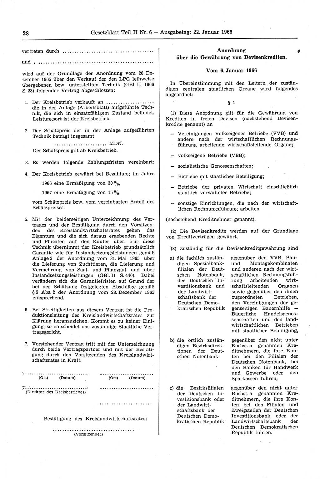 Gesetzblatt (GBl.) der Deutschen Demokratischen Republik (DDR) Teil ⅠⅠ 1966, Seite 28 (GBl. DDR ⅠⅠ 1966, S. 28)