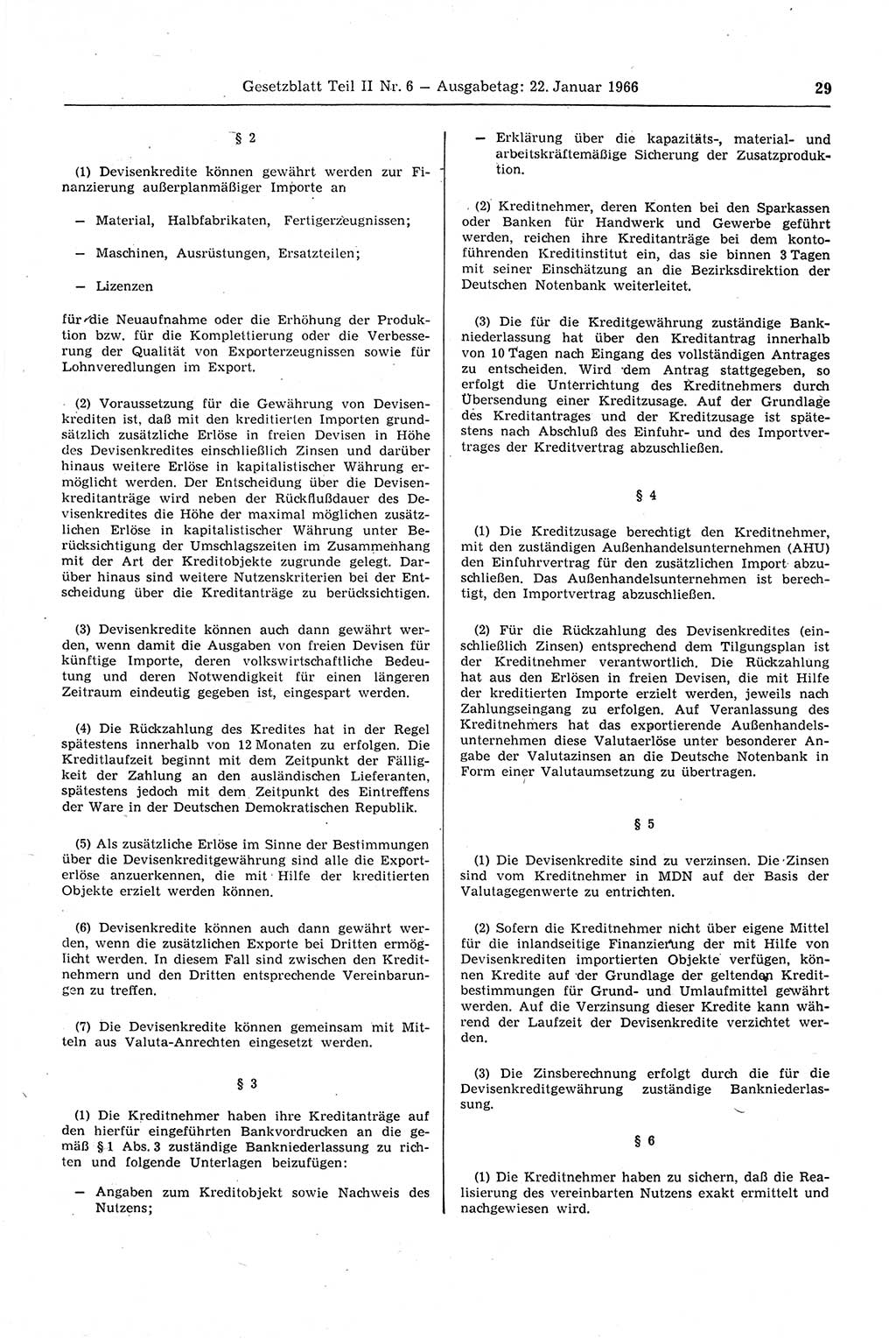 Gesetzblatt (GBl.) der Deutschen Demokratischen Republik (DDR) Teil ⅠⅠ 1966, Seite 29 (GBl. DDR ⅠⅠ 1966, S. 29)