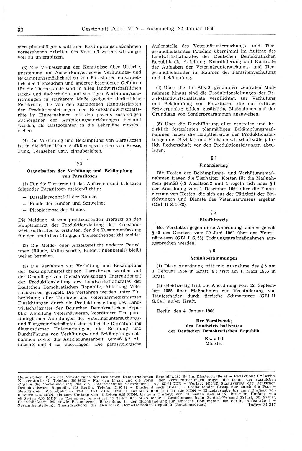 Gesetzblatt (GBl.) der Deutschen Demokratischen Republik (DDR) Teil ⅠⅠ 1966, Seite 32 (GBl. DDR ⅠⅠ 1966, S. 32)