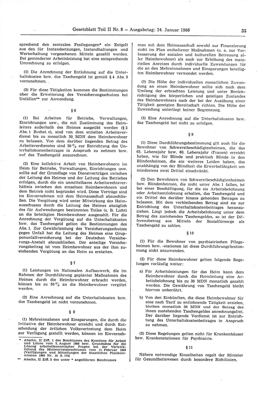 Gesetzblatt (GBl.) der Deutschen Demokratischen Republik (DDR) Teil ⅠⅠ 1966, Seite 35 (GBl. DDR ⅠⅠ 1966, S. 35)