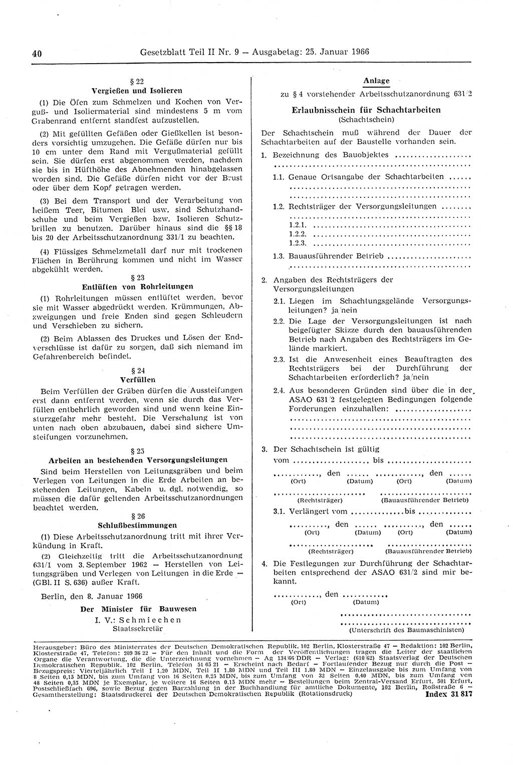 Gesetzblatt (GBl.) der Deutschen Demokratischen Republik (DDR) Teil ⅠⅠ 1966, Seite 40 (GBl. DDR ⅠⅠ 1966, S. 40)