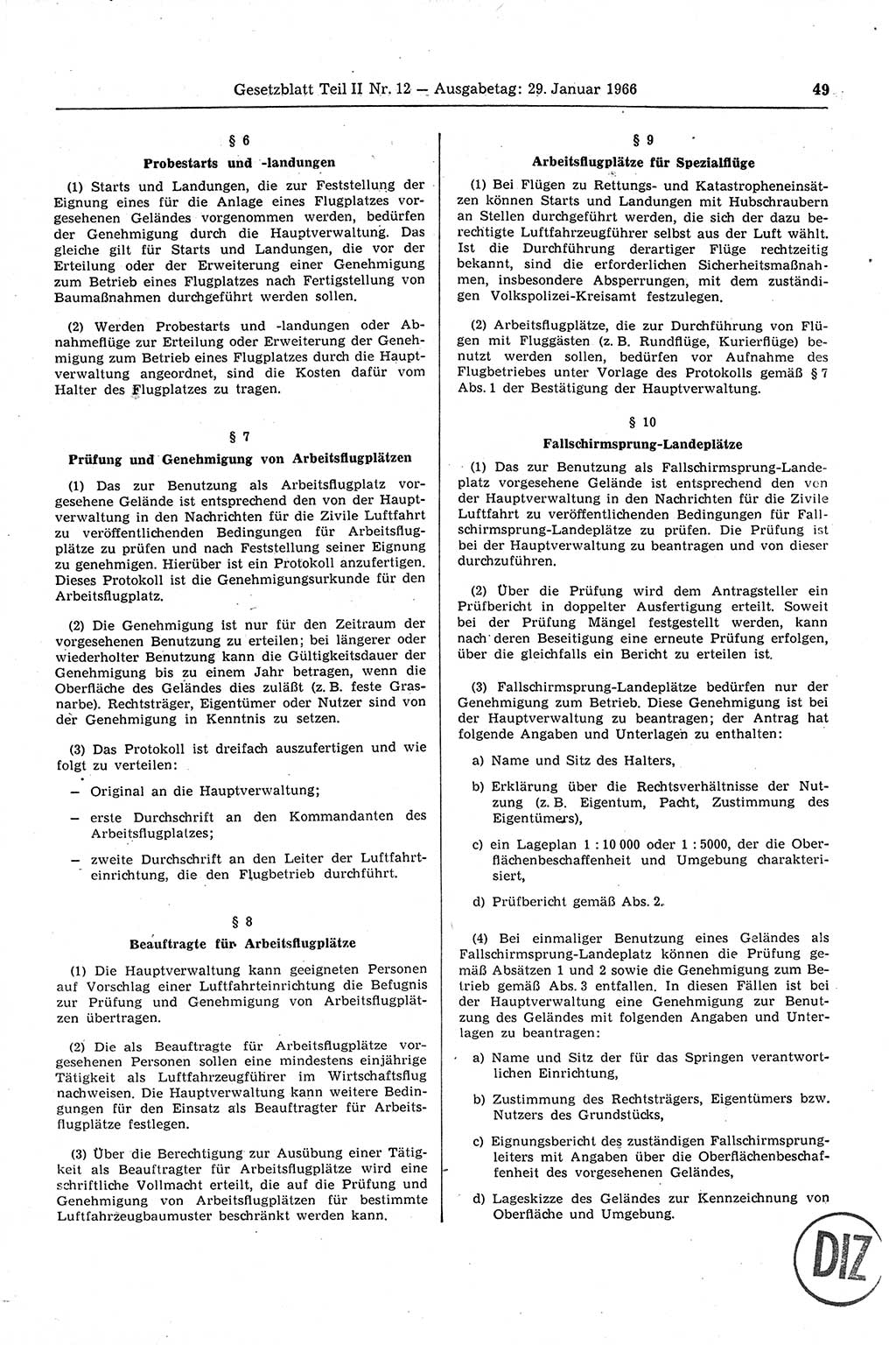 Gesetzblatt (GBl.) der Deutschen Demokratischen Republik (DDR) Teil ⅠⅠ 1966, Seite 49 (GBl. DDR ⅠⅠ 1966, S. 49)