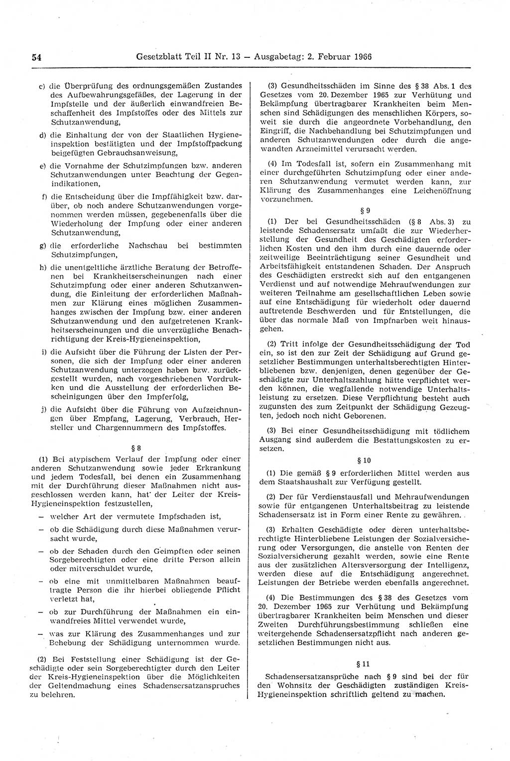 Gesetzblatt (GBl.) der Deutschen Demokratischen Republik (DDR) Teil ⅠⅠ 1966, Seite 54 (GBl. DDR ⅠⅠ 1966, S. 54)