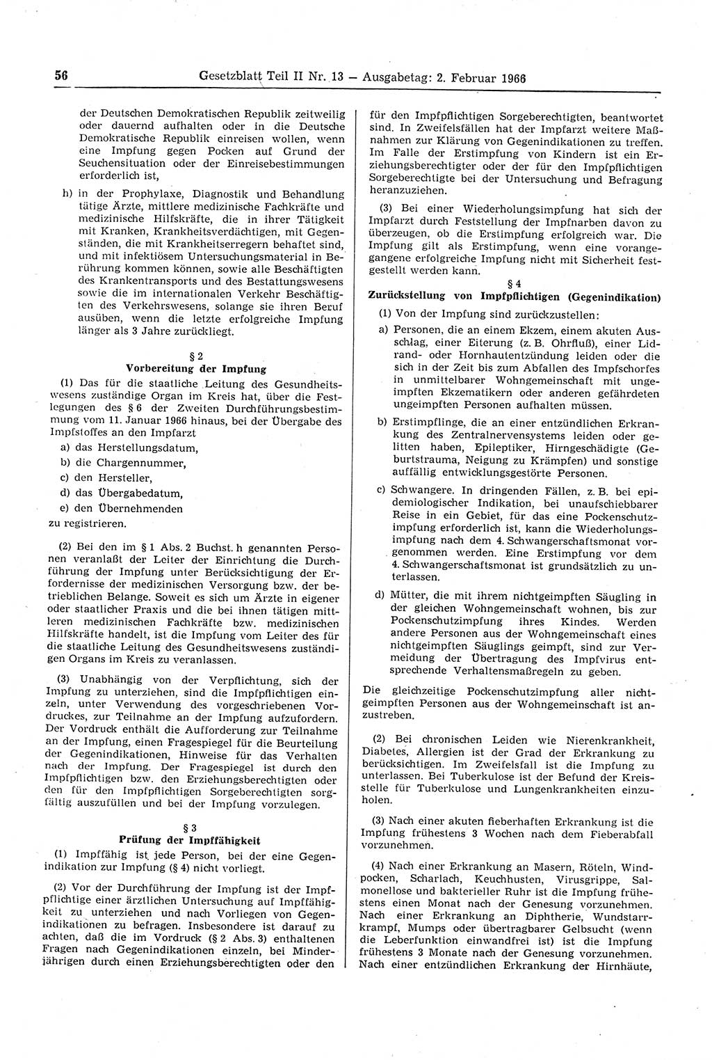 Gesetzblatt (GBl.) der Deutschen Demokratischen Republik (DDR) Teil ⅠⅠ 1966, Seite 56 (GBl. DDR ⅠⅠ 1966, S. 56)
