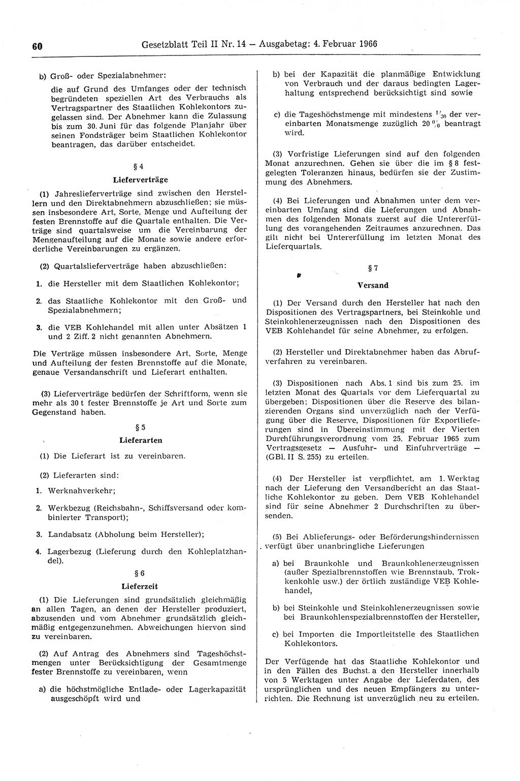 Gesetzblatt (GBl.) der Deutschen Demokratischen Republik (DDR) Teil ⅠⅠ 1966, Seite 60 (GBl. DDR ⅠⅠ 1966, S. 60)