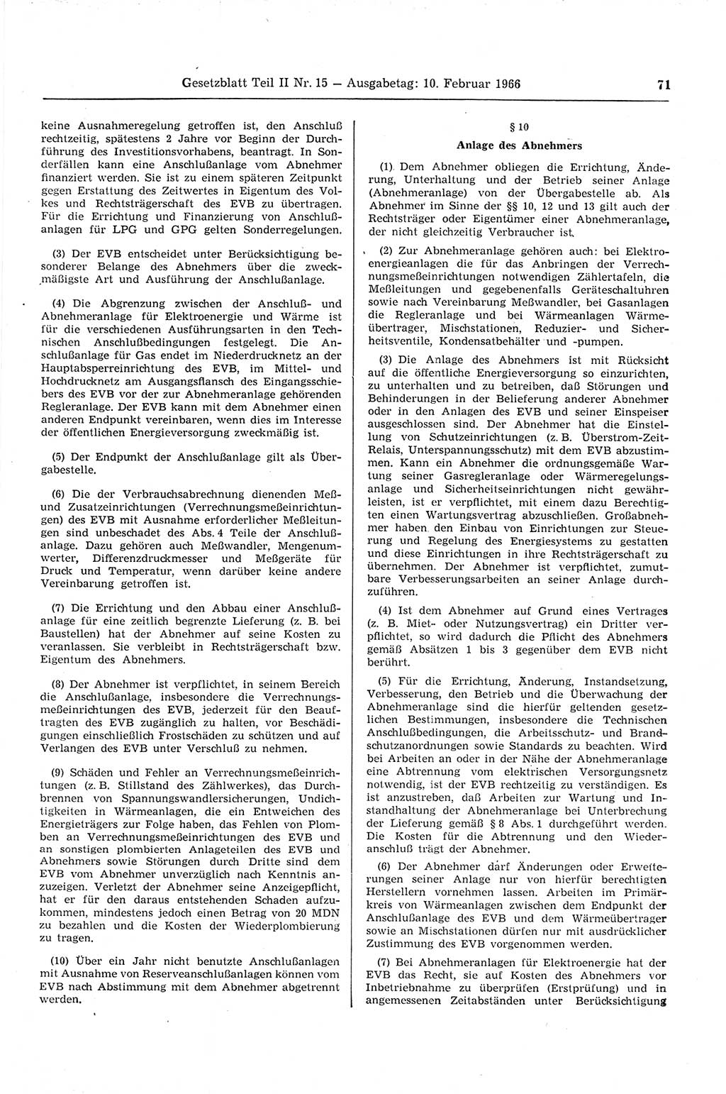 Gesetzblatt (GBl.) der Deutschen Demokratischen Republik (DDR) Teil ⅠⅠ 1966, Seite 71 (GBl. DDR ⅠⅠ 1966, S. 71)