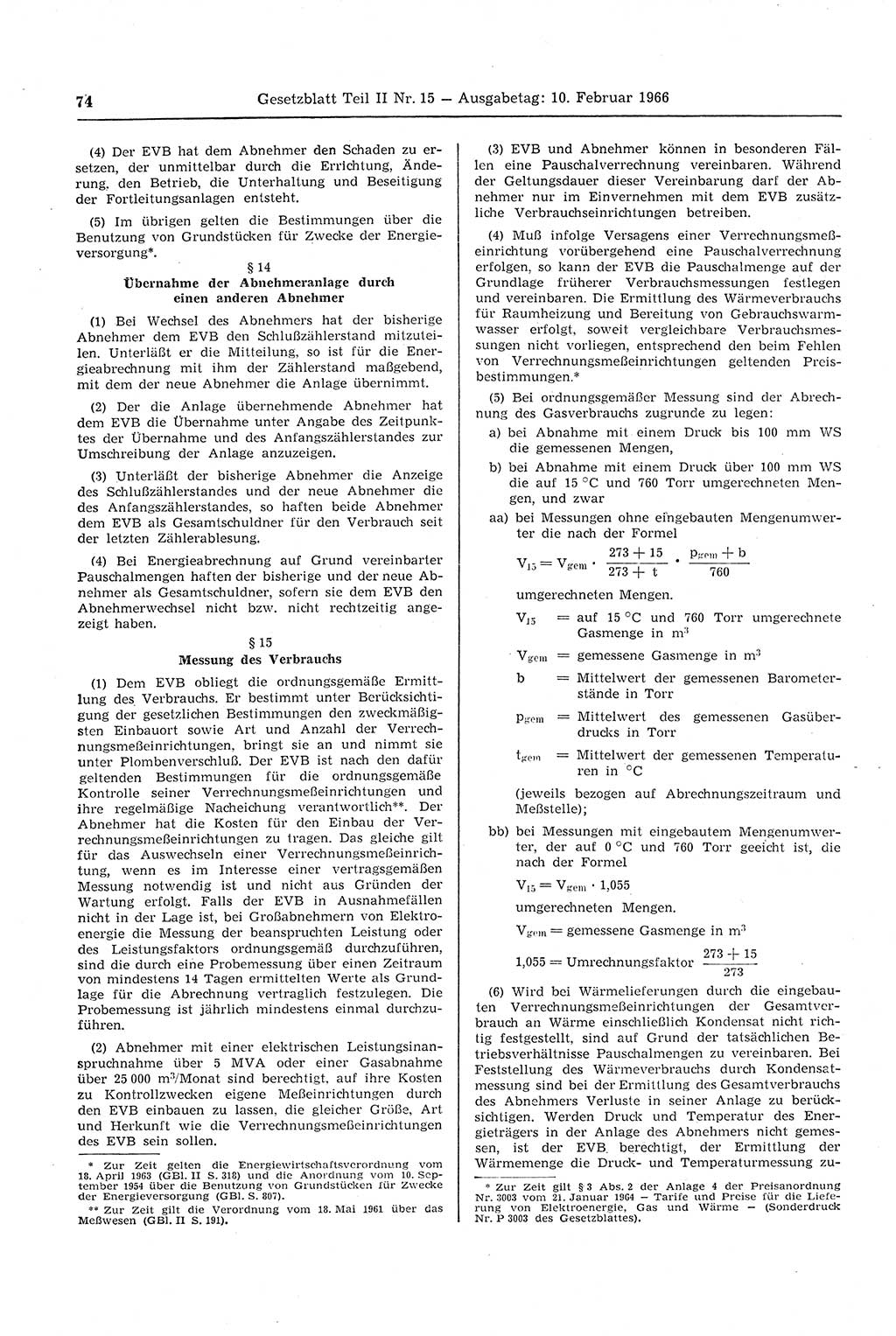 Gesetzblatt (GBl.) der Deutschen Demokratischen Republik (DDR) Teil ⅠⅠ 1966, Seite 74 (GBl. DDR ⅠⅠ 1966, S. 74)