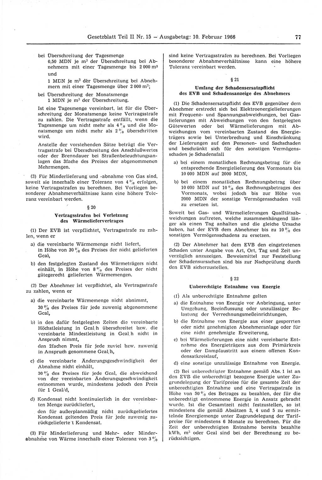 Gesetzblatt (GBl.) der Deutschen Demokratischen Republik (DDR) Teil ⅠⅠ 1966, Seite 77 (GBl. DDR ⅠⅠ 1966, S. 77)