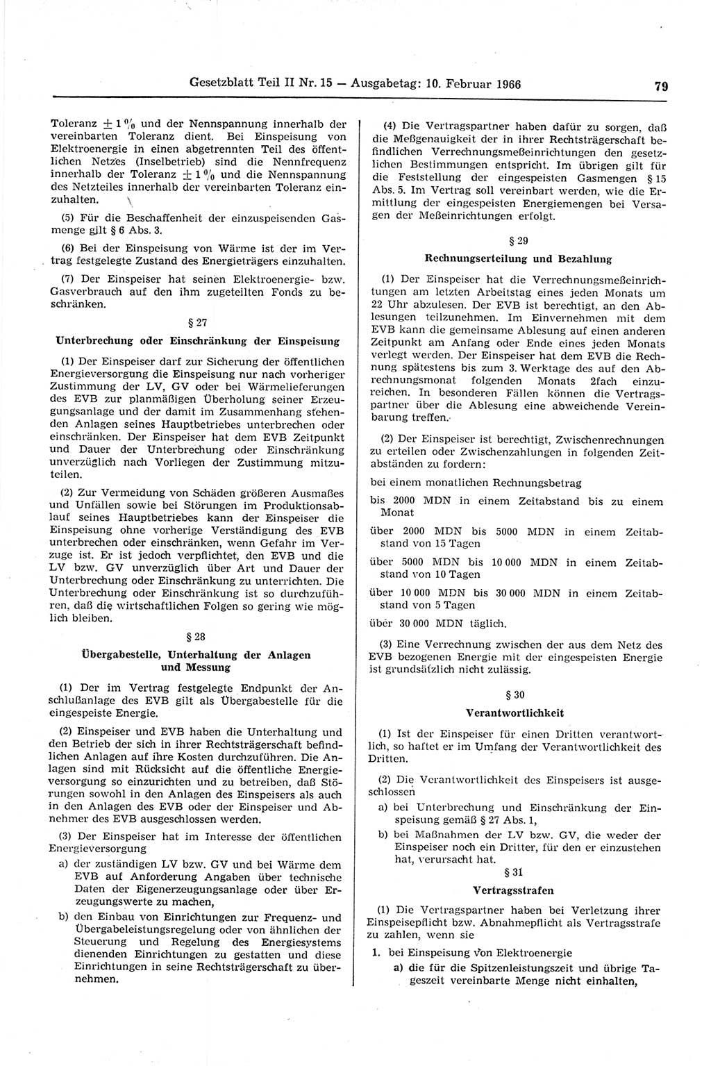 Gesetzblatt (GBl.) der Deutschen Demokratischen Republik (DDR) Teil ⅠⅠ 1966, Seite 79 (GBl. DDR ⅠⅠ 1966, S. 79)