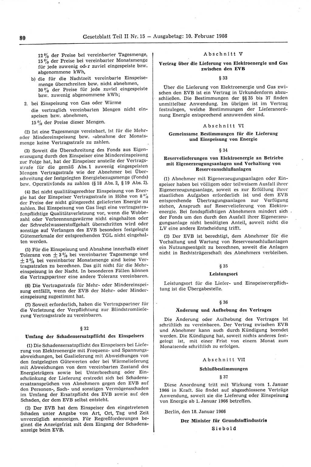 Gesetzblatt (GBl.) der Deutschen Demokratischen Republik (DDR) Teil ⅠⅠ 1966, Seite 80 (GBl. DDR ⅠⅠ 1966, S. 80)