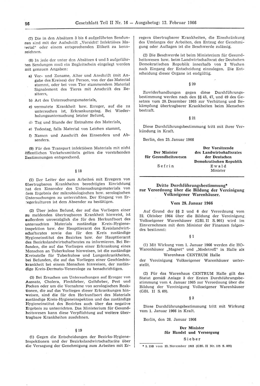 Gesetzblatt (GBl.) der Deutschen Demokratischen Republik (DDR) Teil ⅠⅠ 1966, Seite 86 (GBl. DDR ⅠⅠ 1966, S. 86)