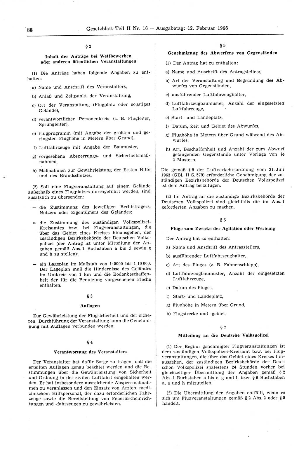 Gesetzblatt (GBl.) der Deutschen Demokratischen Republik (DDR) Teil ⅠⅠ 1966, Seite 88 (GBl. DDR ⅠⅠ 1966, S. 88)