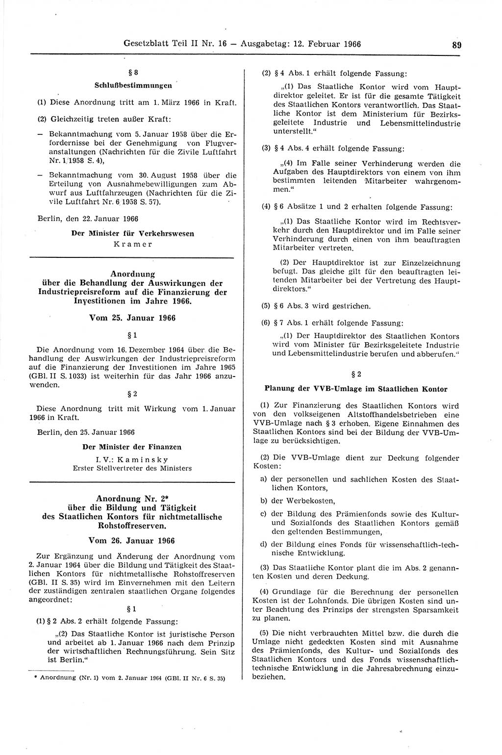 Gesetzblatt (GBl.) der Deutschen Demokratischen Republik (DDR) Teil ⅠⅠ 1966, Seite 89 (GBl. DDR ⅠⅠ 1966, S. 89)