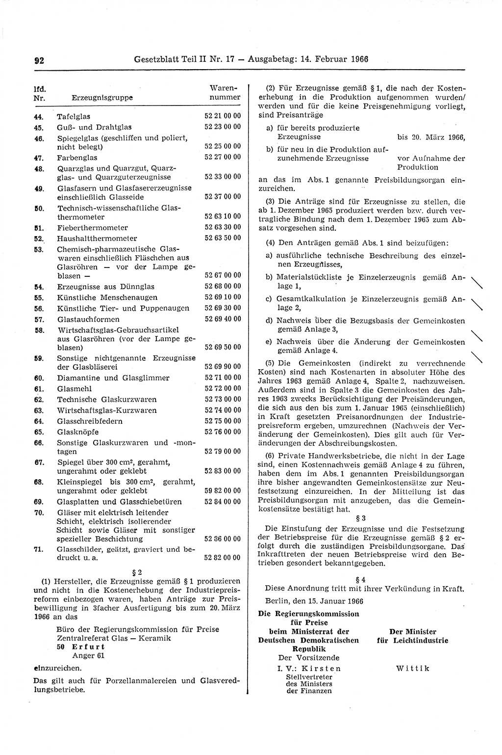 Gesetzblatt (GBl.) der Deutschen Demokratischen Republik (DDR) Teil ⅠⅠ 1966, Seite 92 (GBl. DDR ⅠⅠ 1966, S. 92)