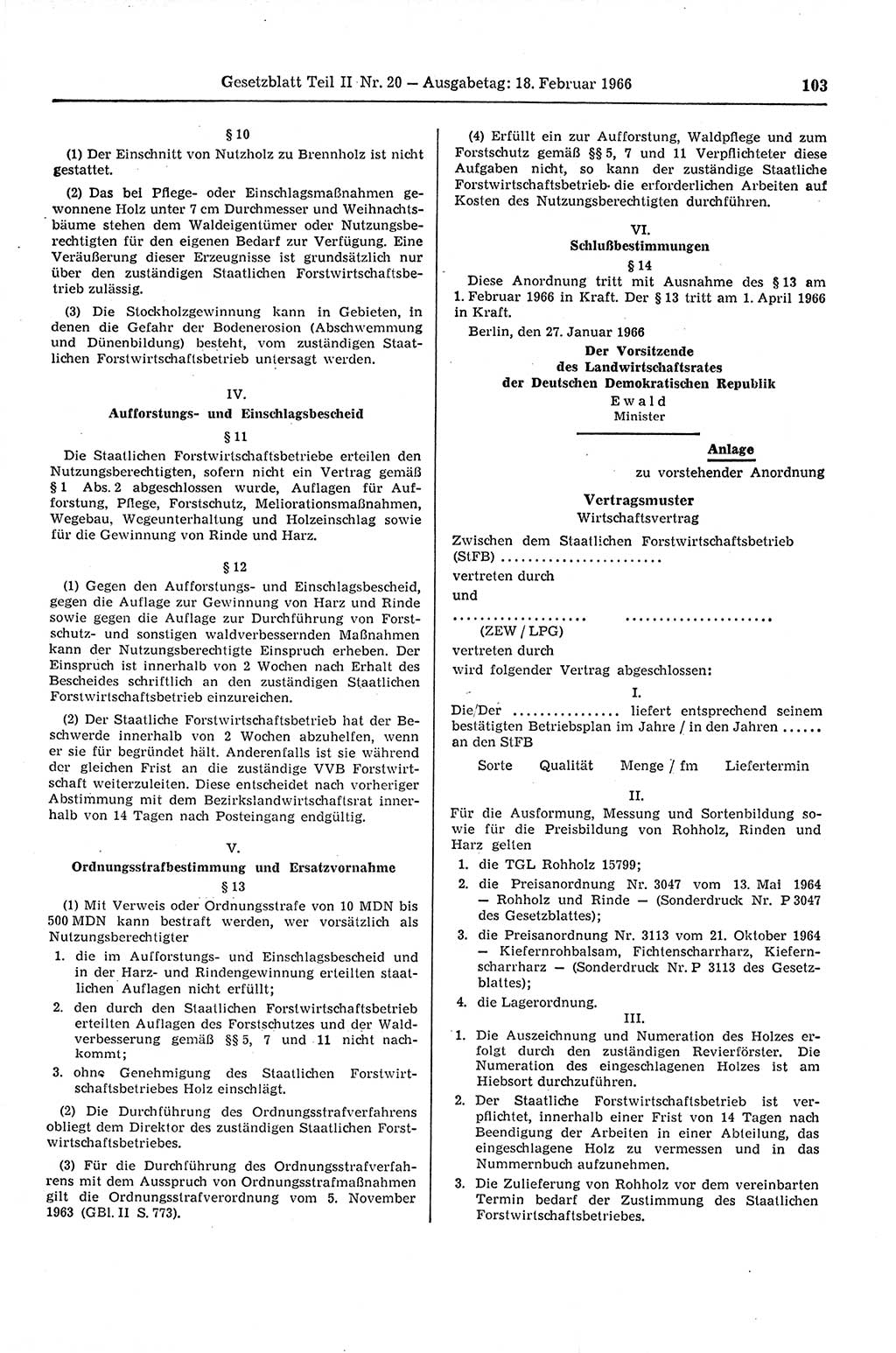 Gesetzblatt (GBl.) der Deutschen Demokratischen Republik (DDR) Teil ⅠⅠ 1966, Seite 103 (GBl. DDR ⅠⅠ 1966, S. 103)