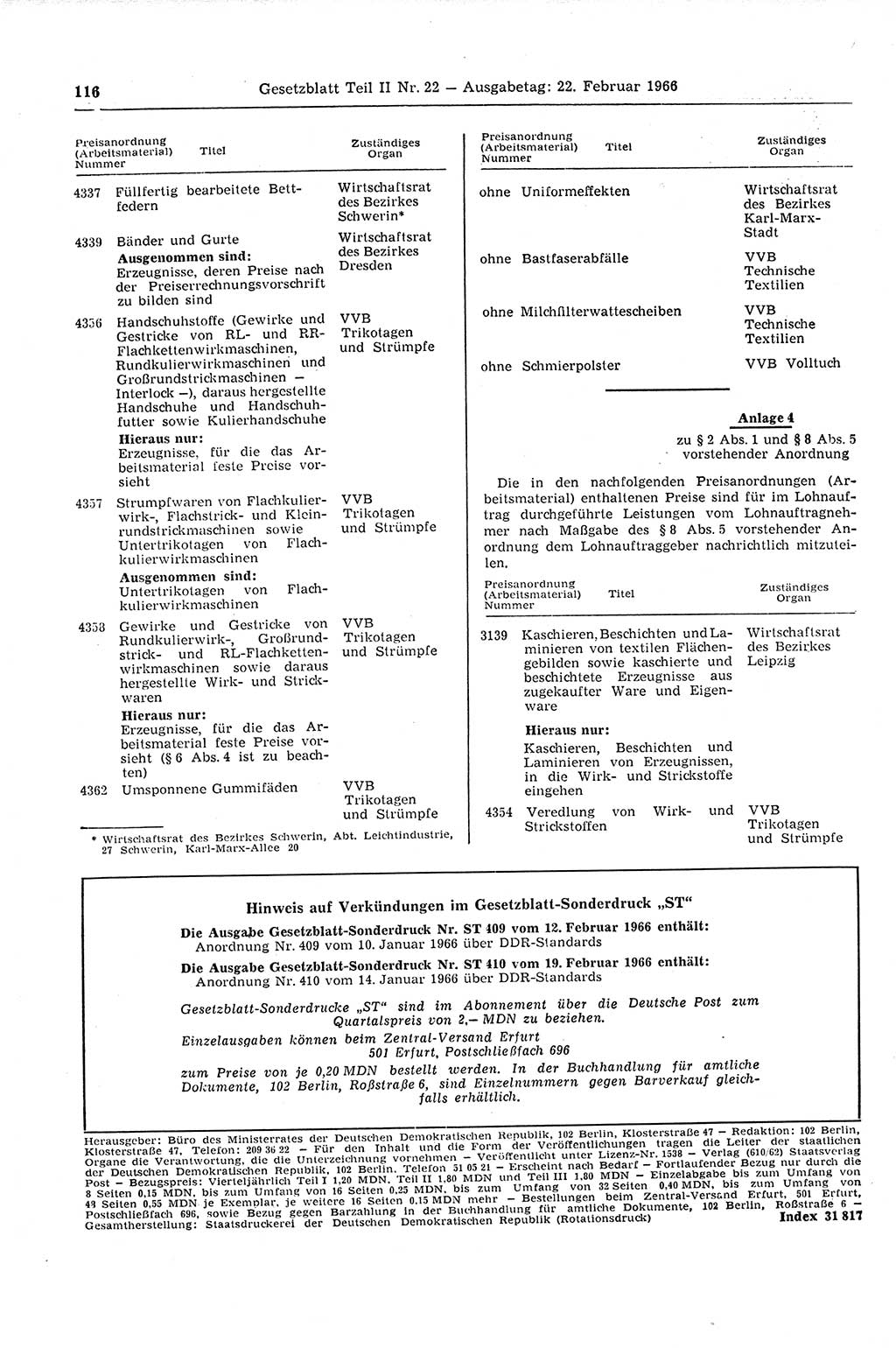 Gesetzblatt (GBl.) der Deutschen Demokratischen Republik (DDR) Teil ⅠⅠ 1966, Seite 116 (GBl. DDR ⅠⅠ 1966, S. 116)