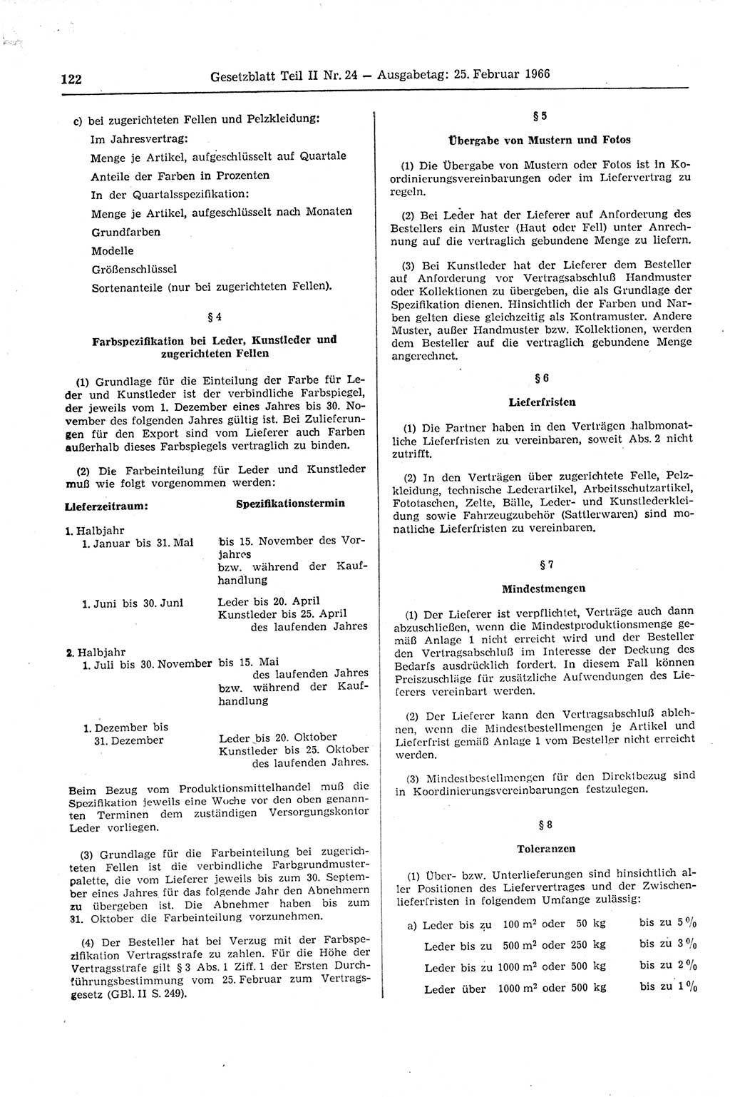 Gesetzblatt (GBl.) der Deutschen Demokratischen Republik (DDR) Teil ⅠⅠ 1966, Seite 122 (GBl. DDR ⅠⅠ 1966, S. 122)