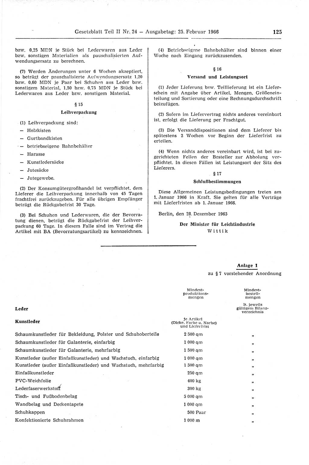 Gesetzblatt (GBl.) der Deutschen Demokratischen Republik (DDR) Teil ⅠⅠ 1966, Seite 125 (GBl. DDR ⅠⅠ 1966, S. 125)